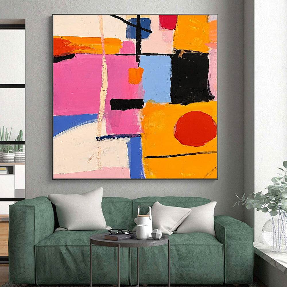 Color - Block Abstract Painting with Pink, Orange, and Blue GER300