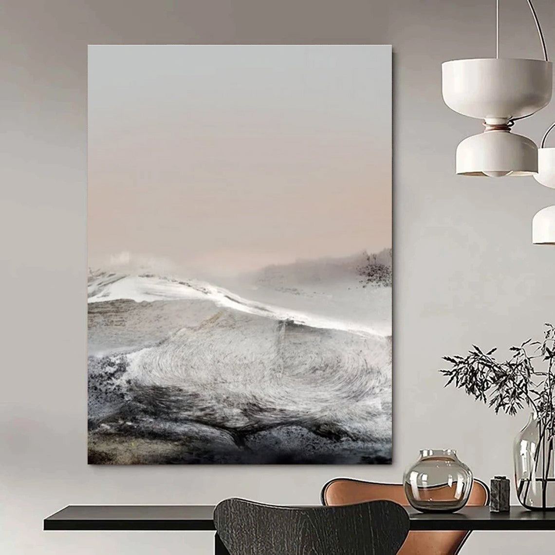 Misty Landscape in Gray and Soft Tones Abstract Painting ADGE178