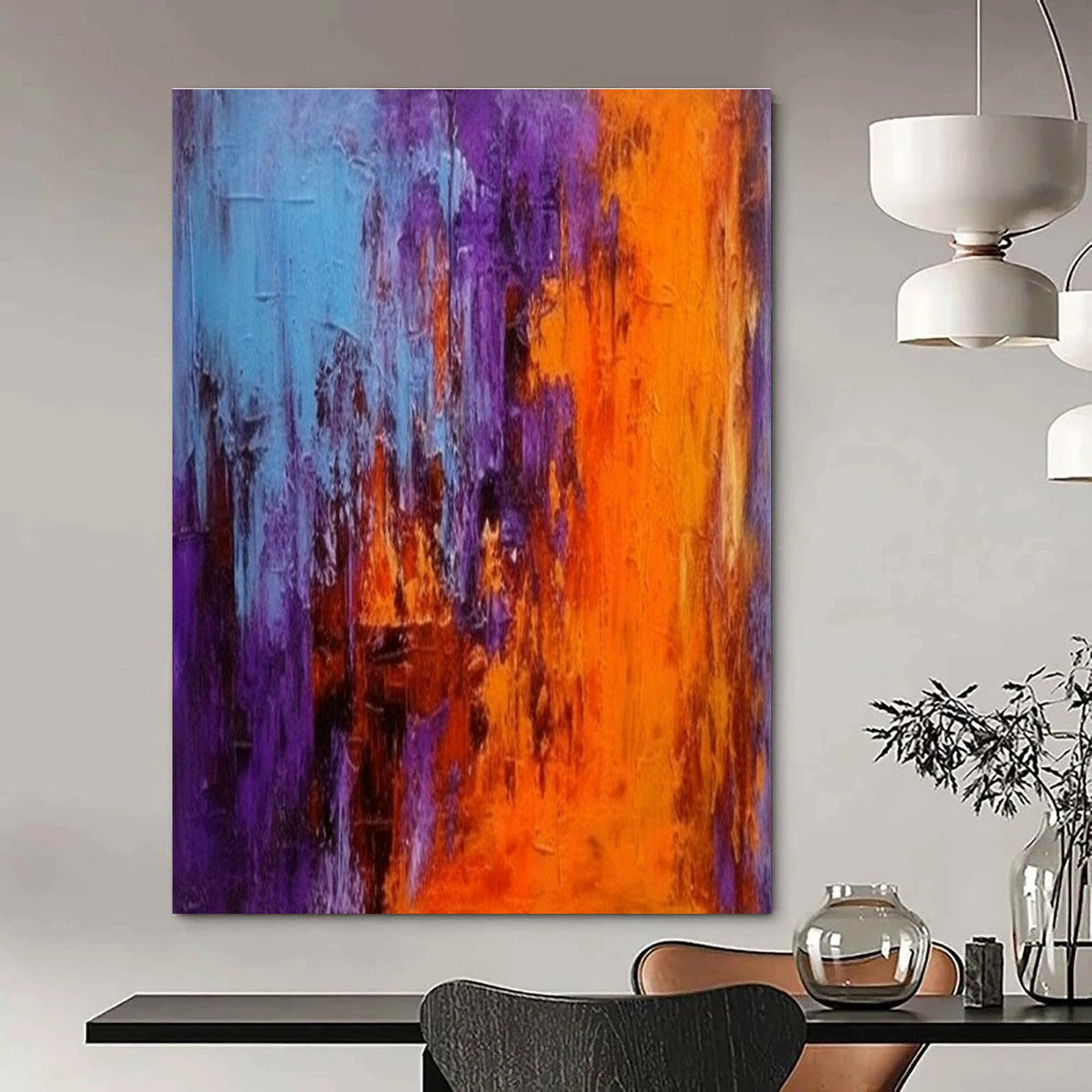 Oversized Custom Hand-Painted Abstract Canvas for Office Meeting Pod Wall and Cottage Hallway Bicycle Storage Wall DLZ1929