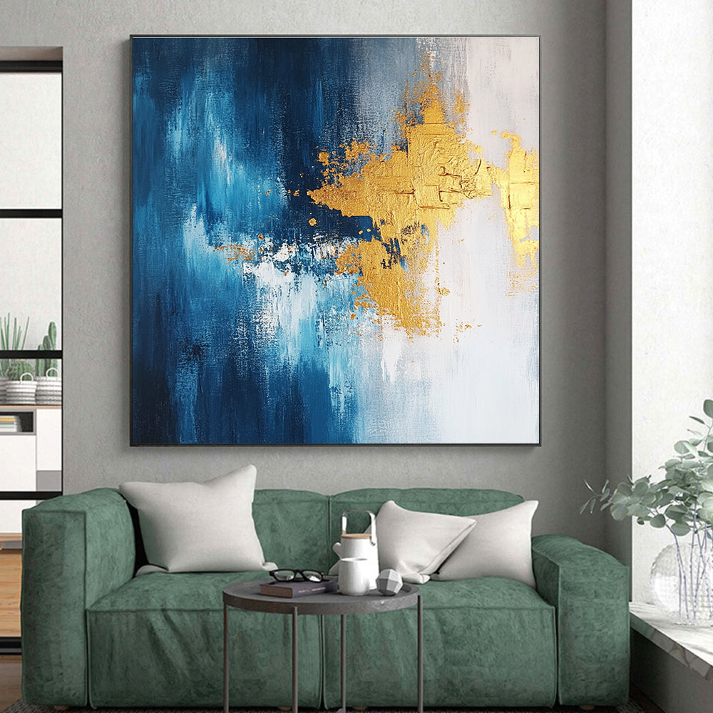 Blue and Gold Abstract Painting with Striking Contrasts GER371