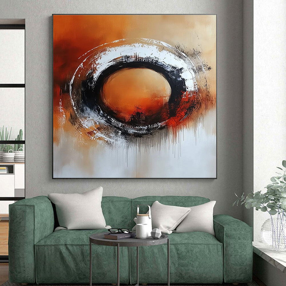 Orange Black Abstract Painting with Dripping Details GER706