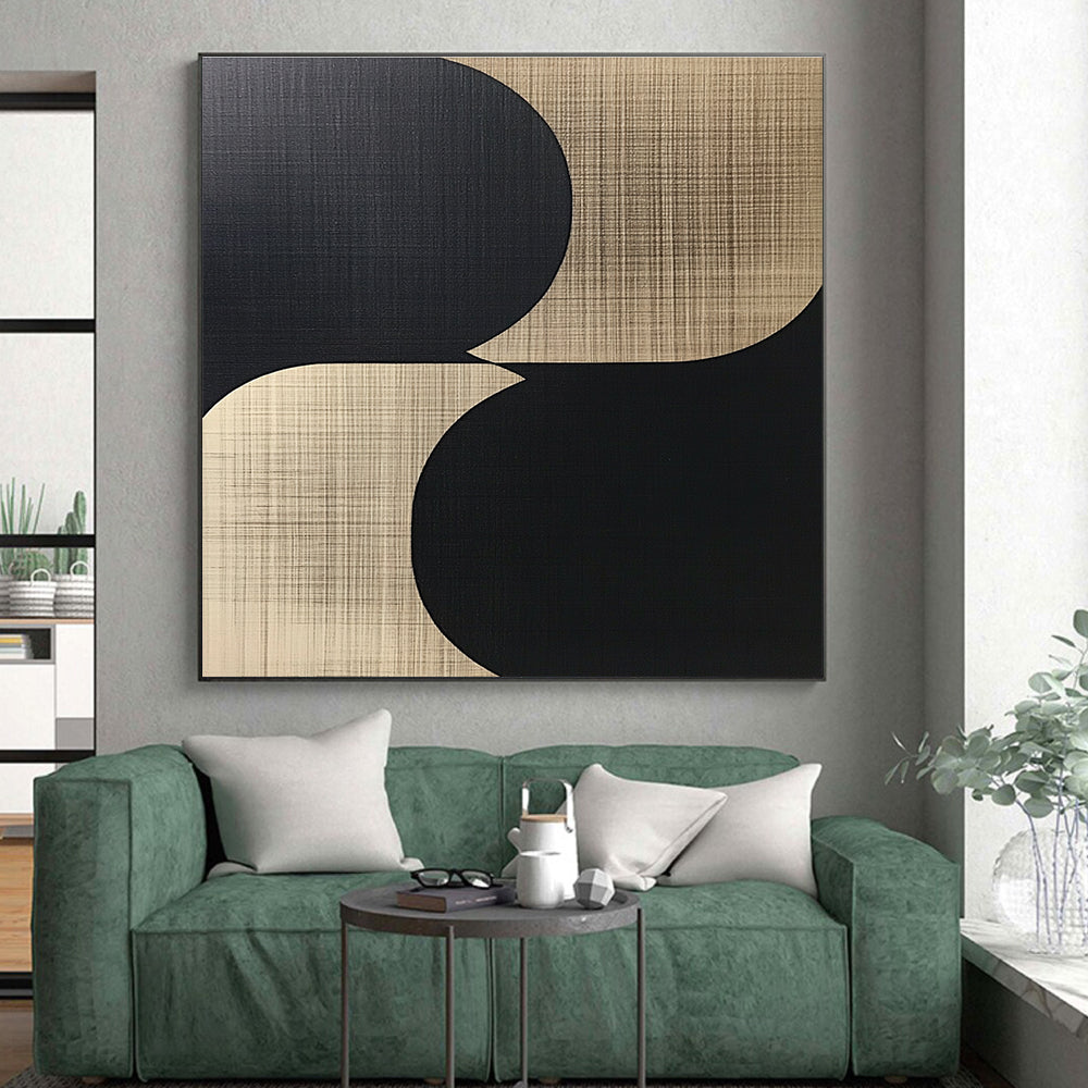 Beige Black Circular Shapes Abstract Painting GER839