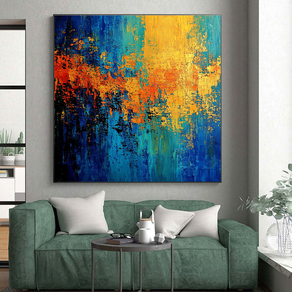 Blue Orange Gold Abstract Painting with Vibrant Patterns GER768
