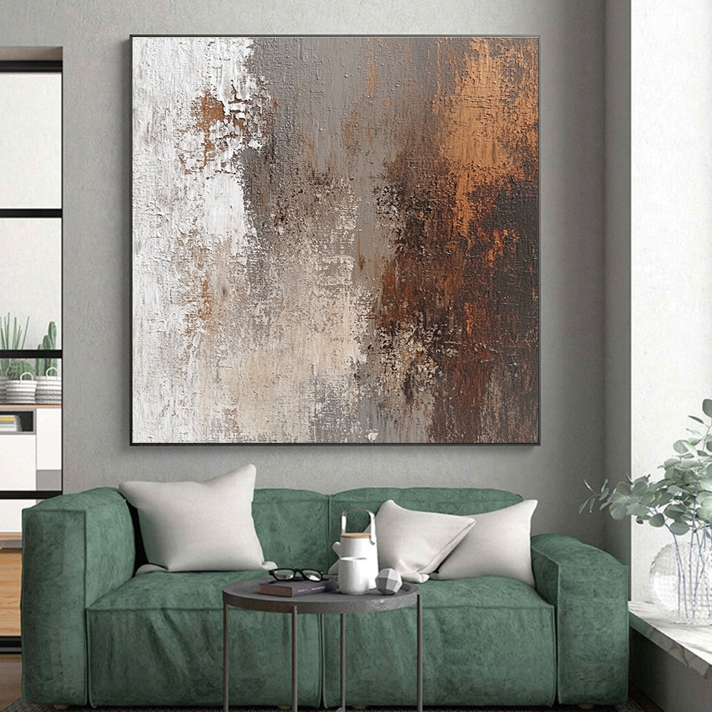 Rustic Brown and Gray Abstract Painting with Weathered Textures GER115