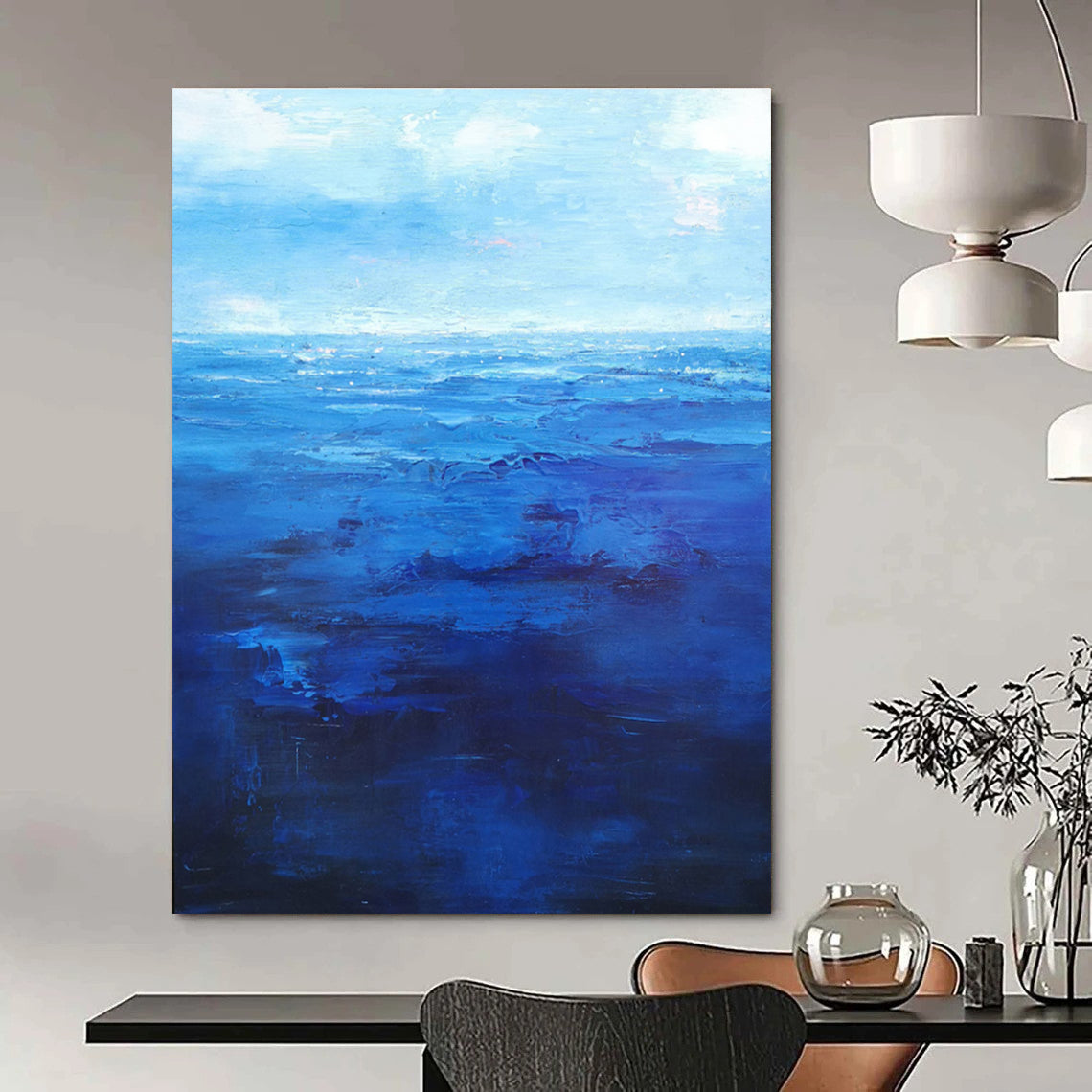 Blue Ocean Abstract Painting with Textured Waves ADGE345