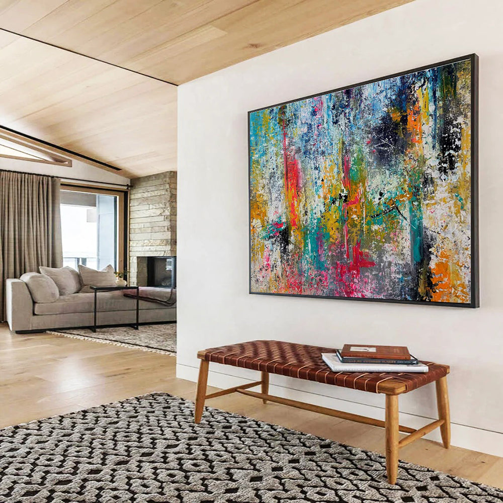 Colorful Chaos Abstract Painting with Vibrant Mixed Hues THY330
