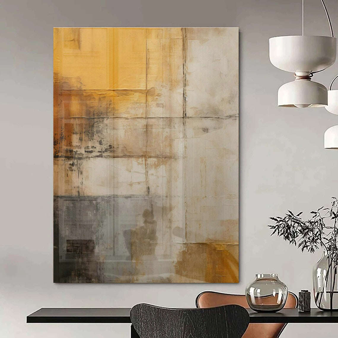Extra-large Custom Hand-Painted Abstract Canvas for Dining Room Buffet Area and Cottage Office Nook Wall DLZ1954