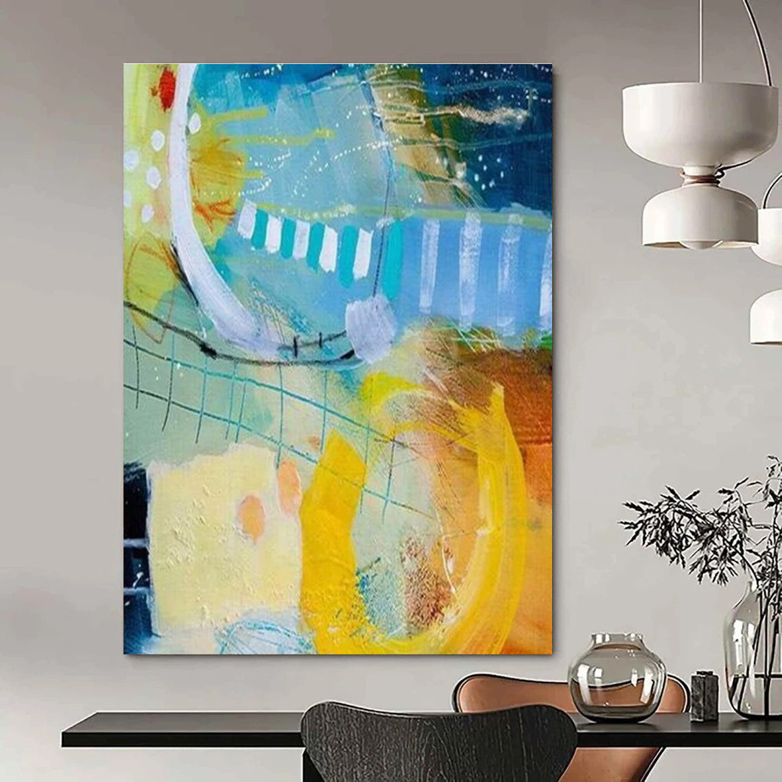 Playful Colorful Abstract Painting with Whimsical Forms ADGE409