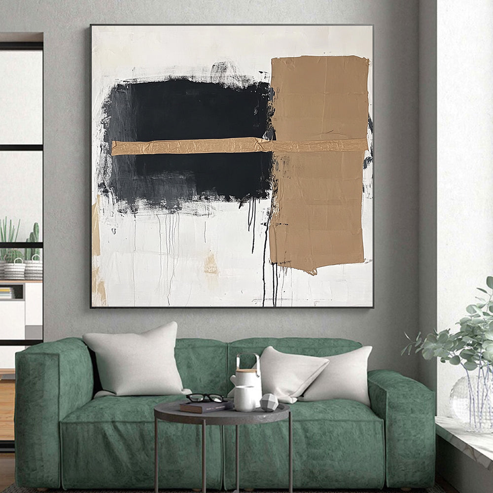Black Beige Minimalist Collage Abstract Painting GER821