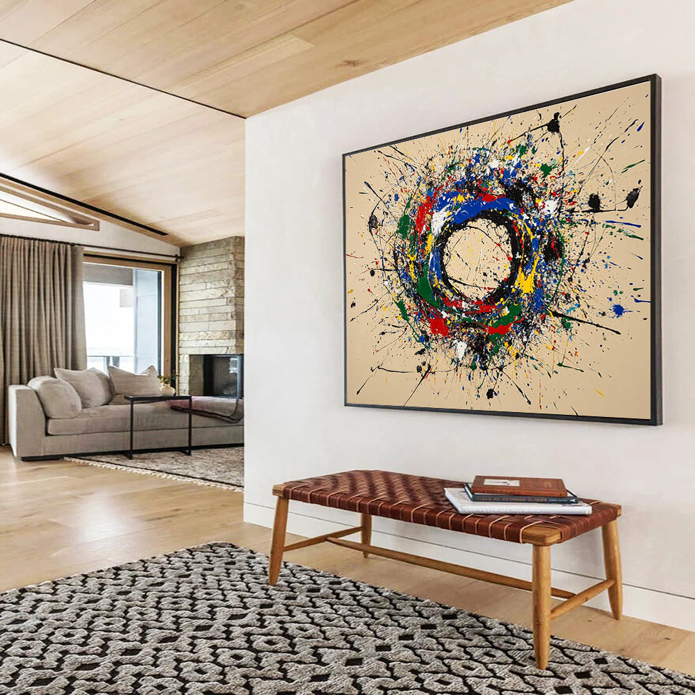Color Splash Circle Abstract Painting with Dynamic Splatters DYP489