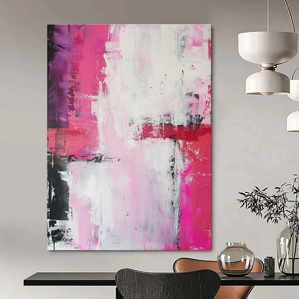 Pink and Purple Blend Abstract Painting with White and Red Accents ADGE114