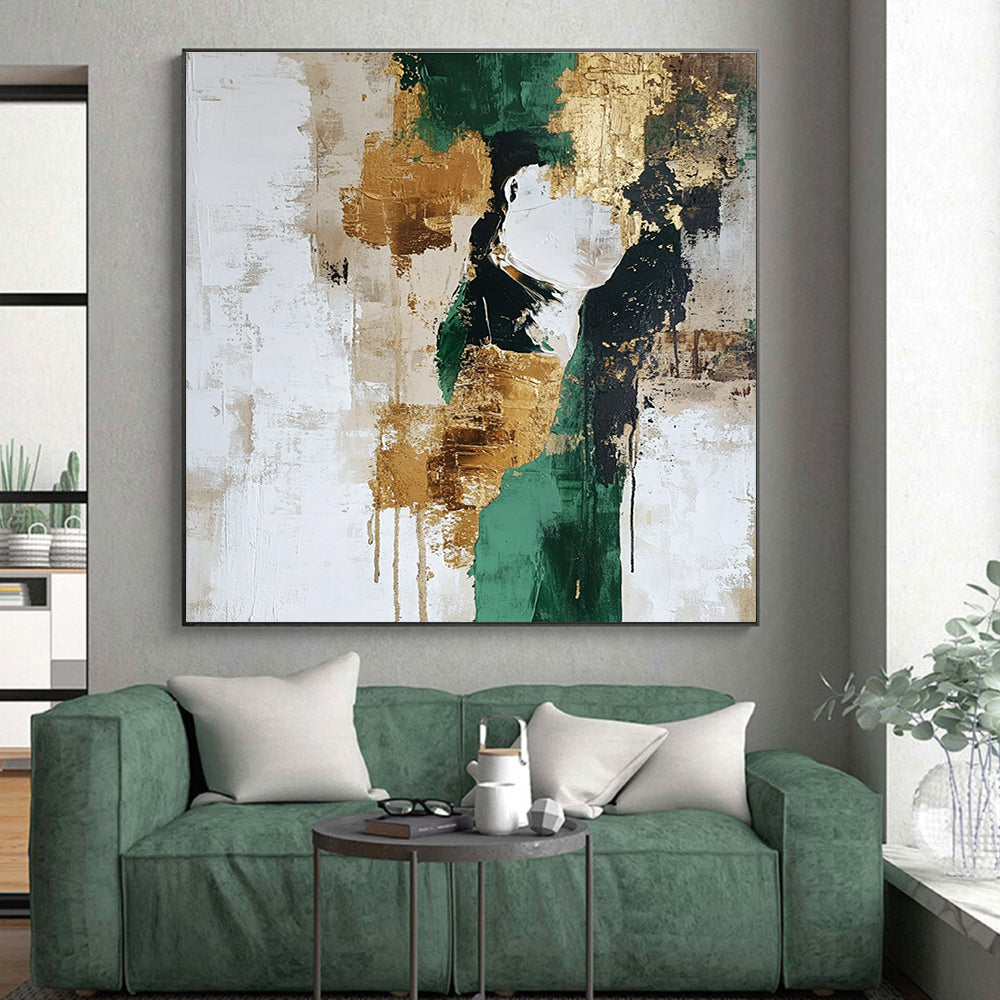 Green Gold Beige Abstract Painting with Opulent Textures GER539