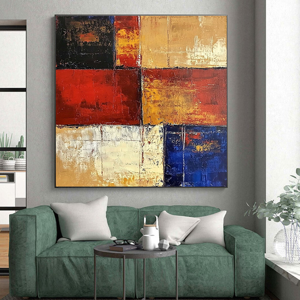 Red Yellow and Blue Abstract Painting with Geometric Blocks GER475