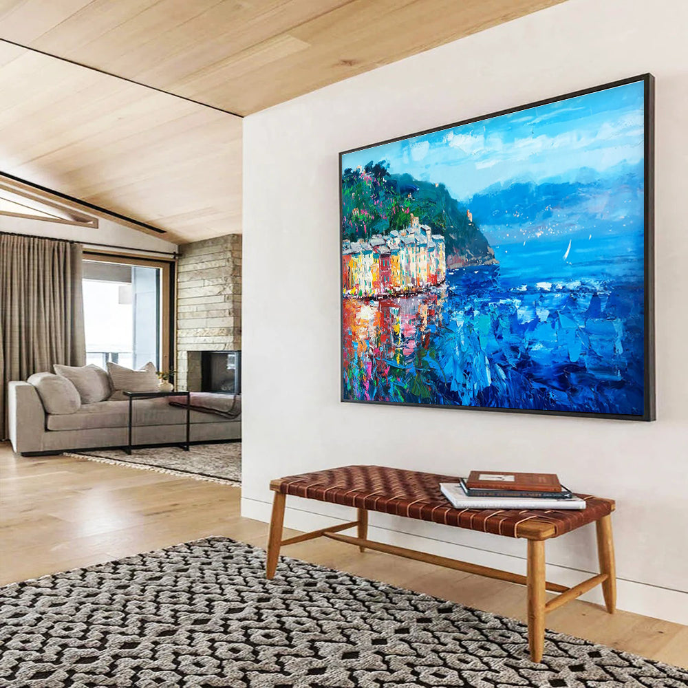 Coastal Village Reflection Abstract Painting THY442
