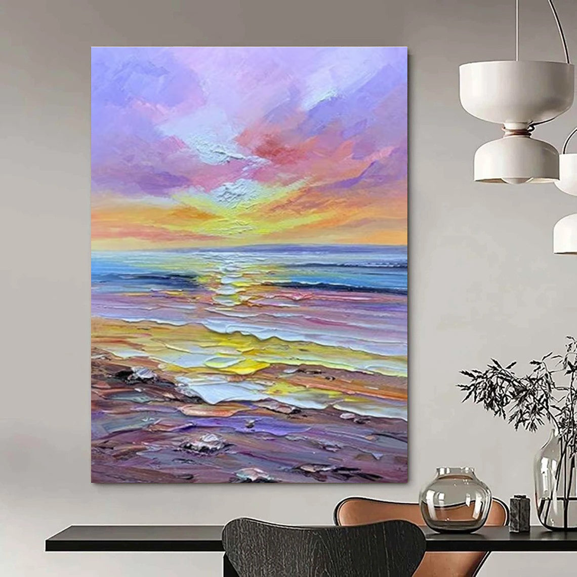 Pastel - hued Coastal Sunset Abstract Painting ADGE261