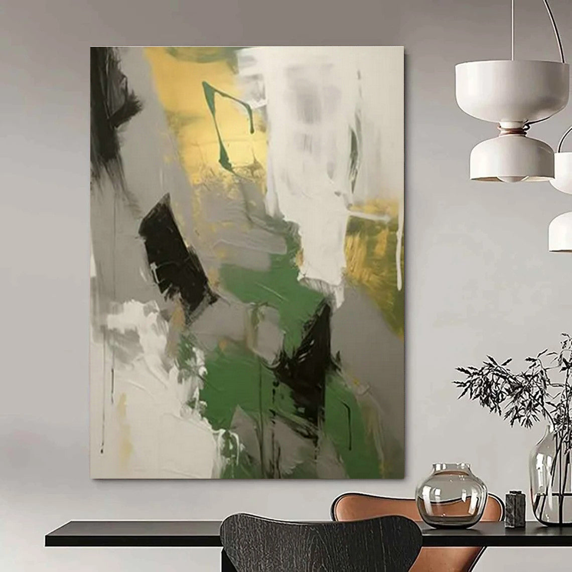 Large Hand-Painted Abstract Art for Cottage Office Filing Cabinet Wall and Hallway Luggage Storage Niche DLZ1697