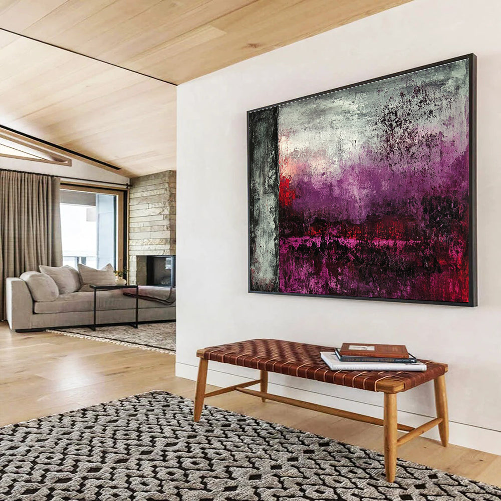 Dark Toned Abstract Landscape Painting with Purple and Red DYP492