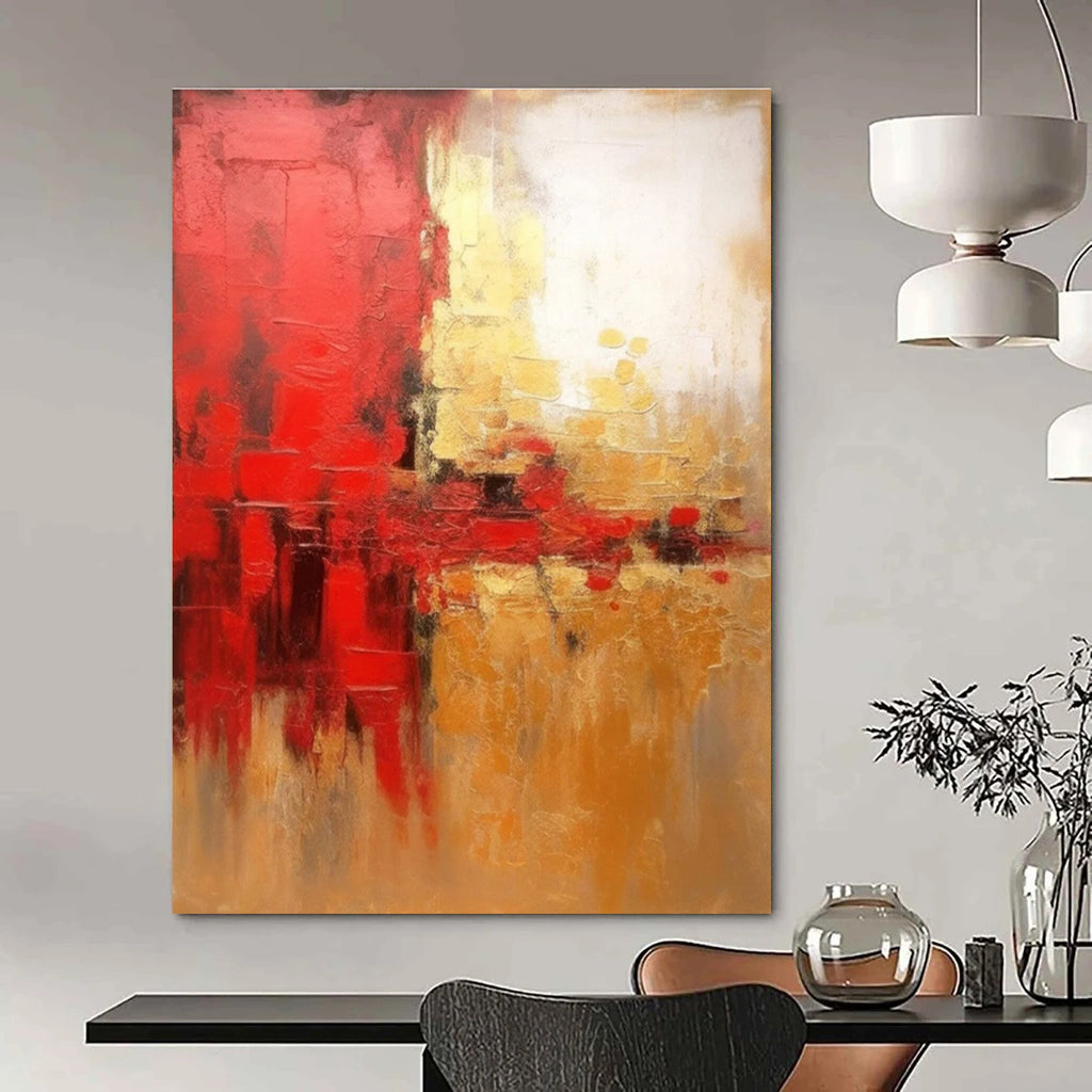 Red and Gold Abstract Painting with Dynamic Compositions ADGE069