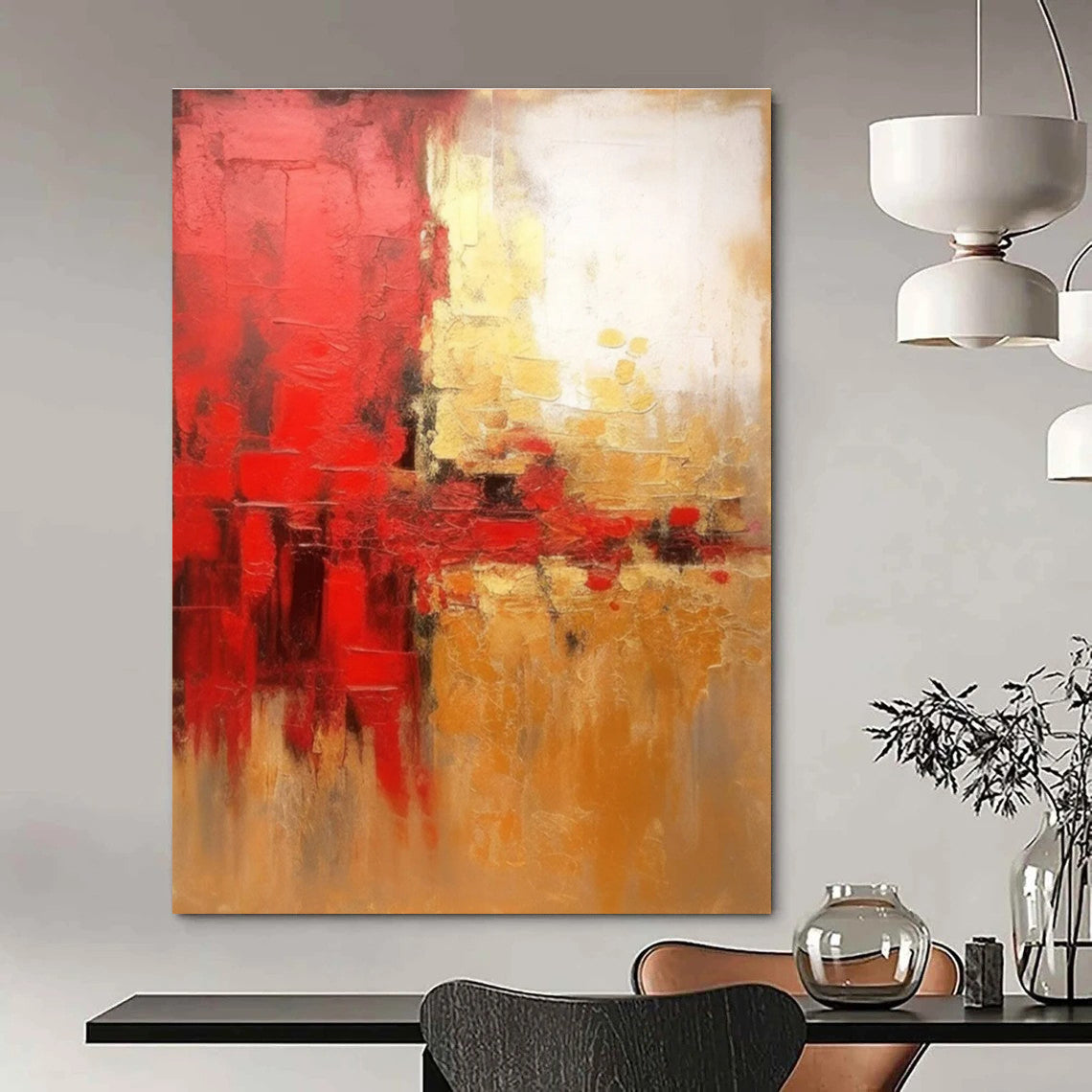 Red and Gold Abstract Painting with Dynamic Compositions ADGE069