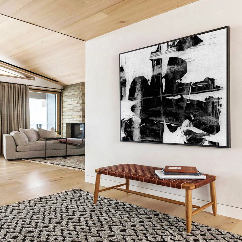 Monochrome Abstract Painting with Black and White Contrasts THY134
