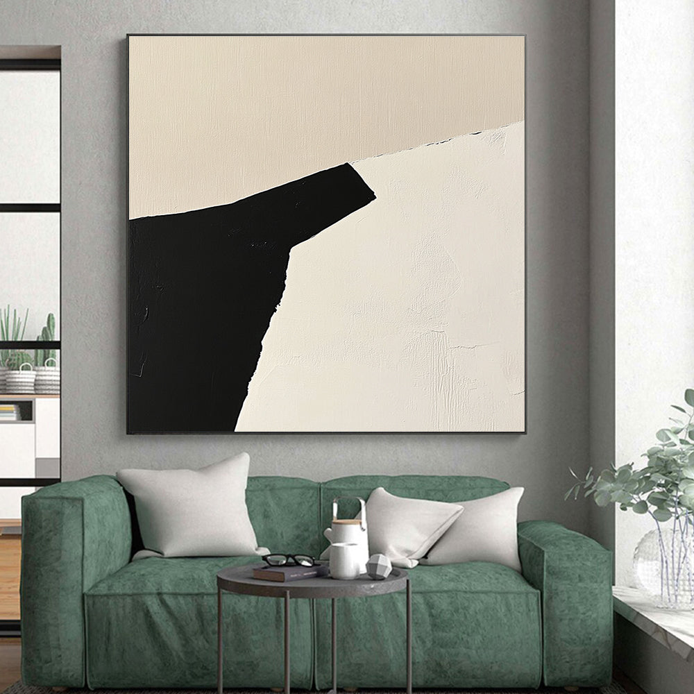 Black and Beige Geometric Abstract Painting with Angular Forms GER166