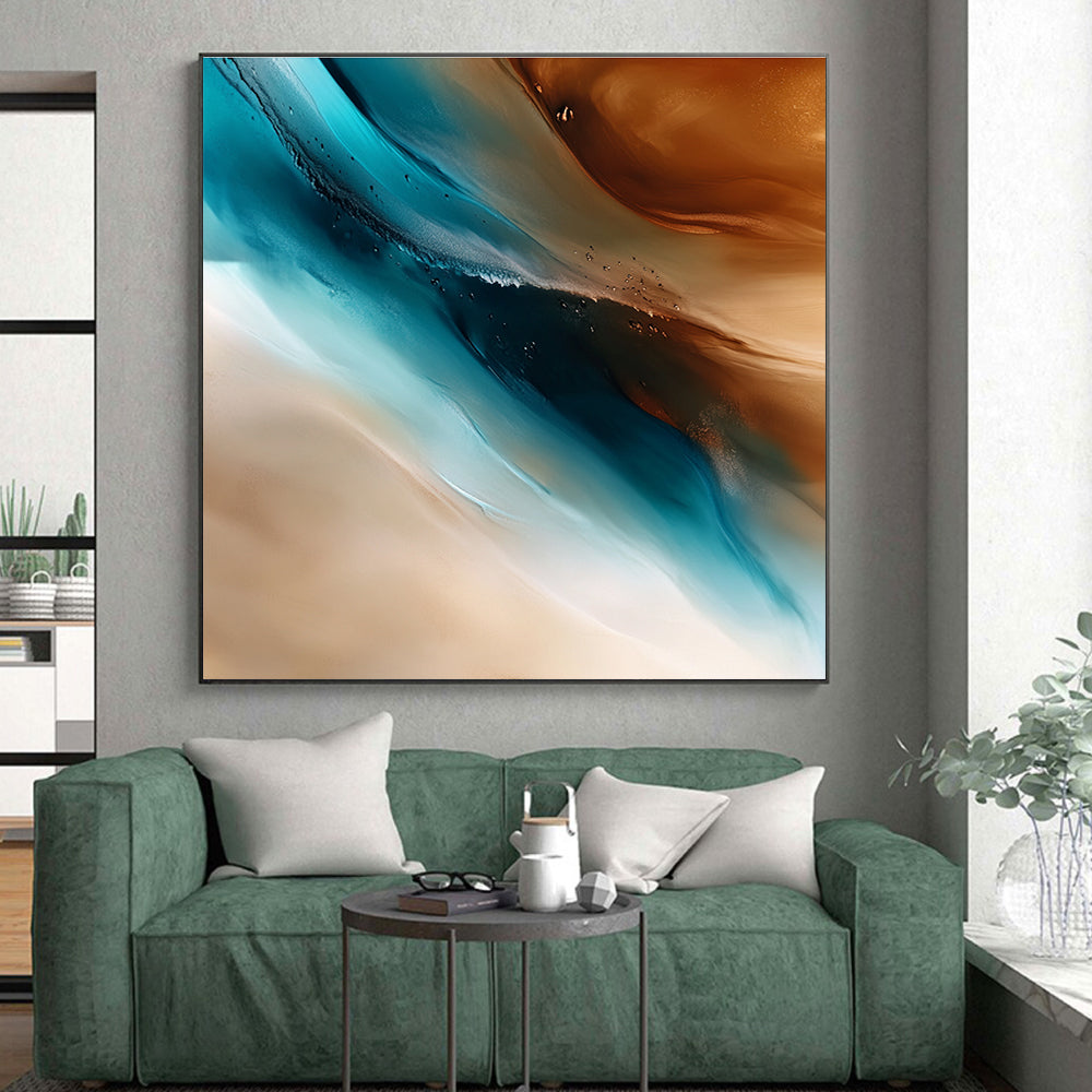 Blue and Brown Abstract Painting with Fluid Motions GER455