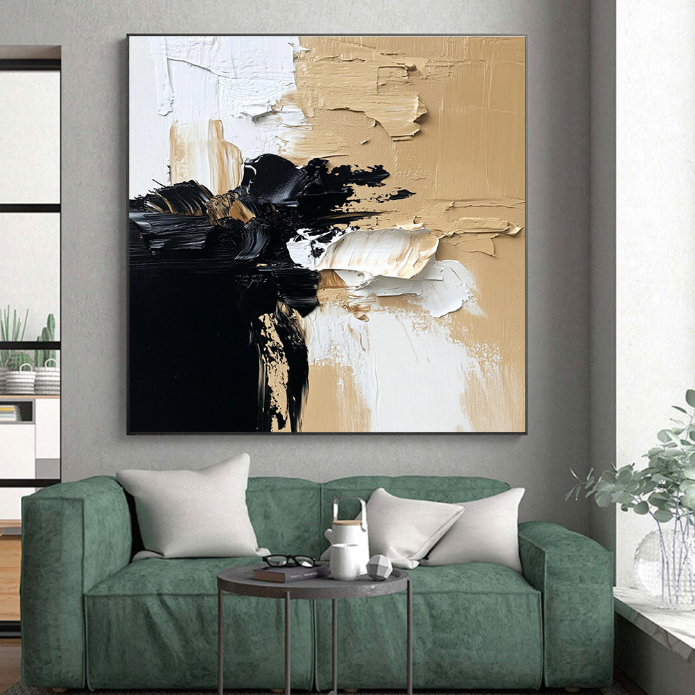 Textured Neutral Abstract with Black White and Beige GER363
