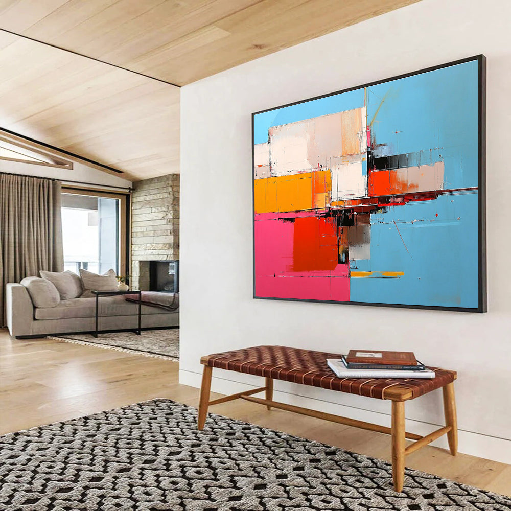 Geometric Color Block Abstract Painting with Bold Color Combinations DYP335