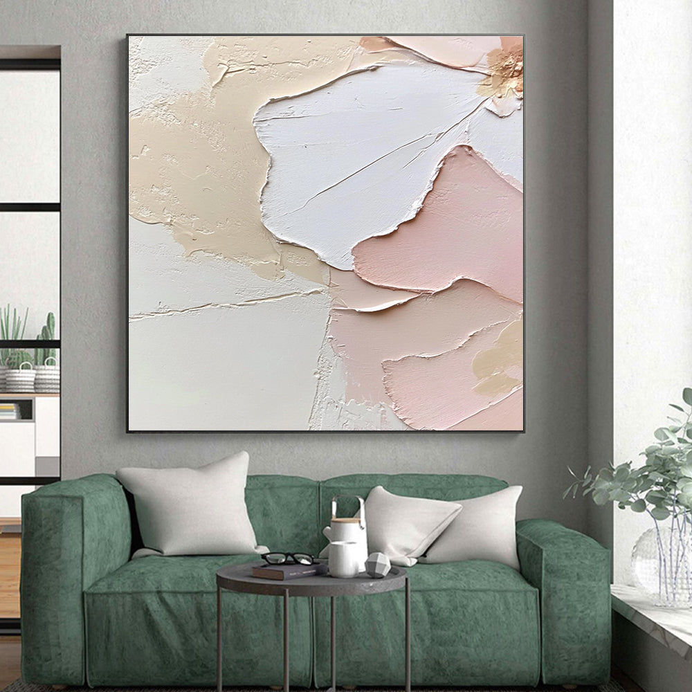 Beige Pink and White Abstract Painting with Textured Petals GER427