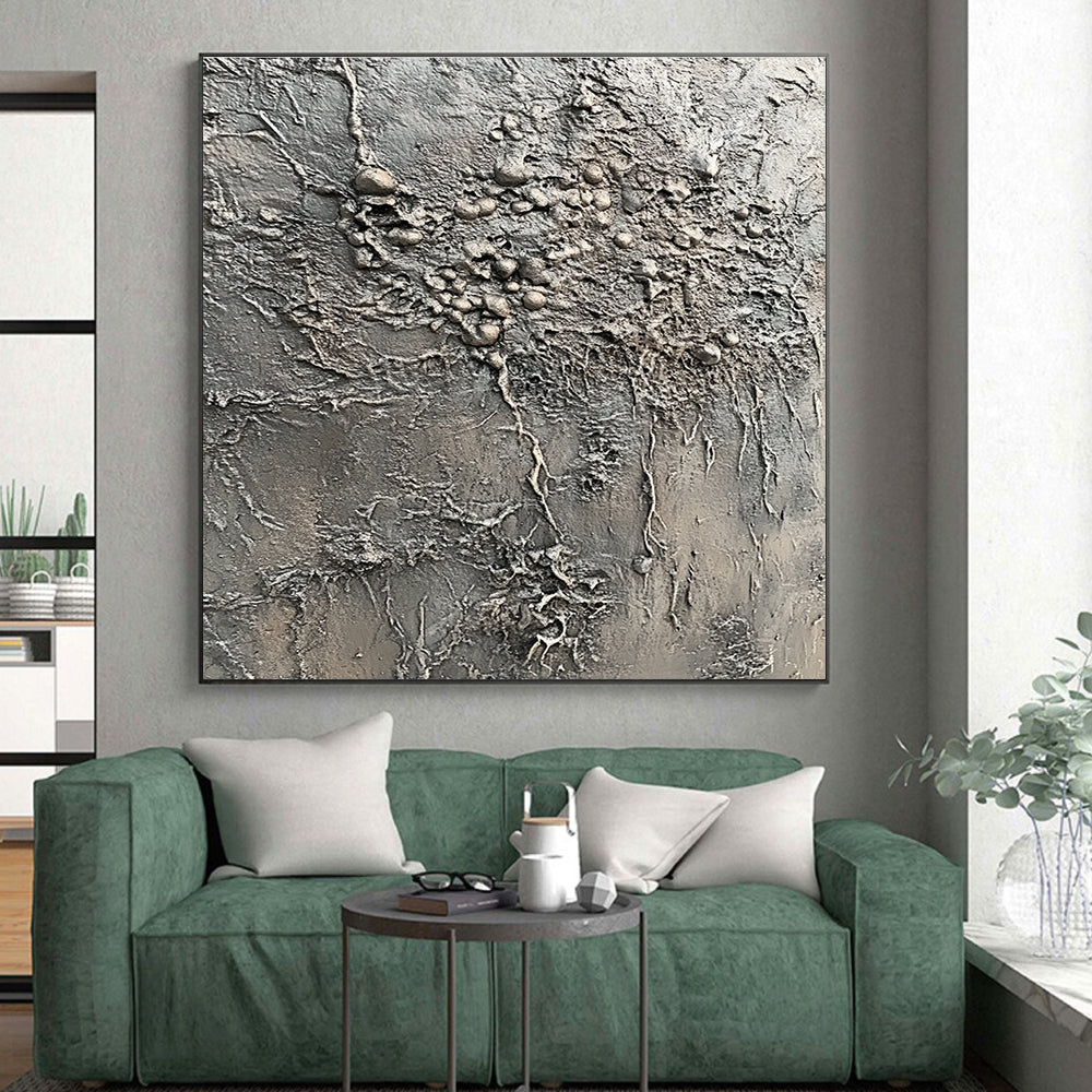Gray Textured Abstract Painting with Organic Forms GER068
