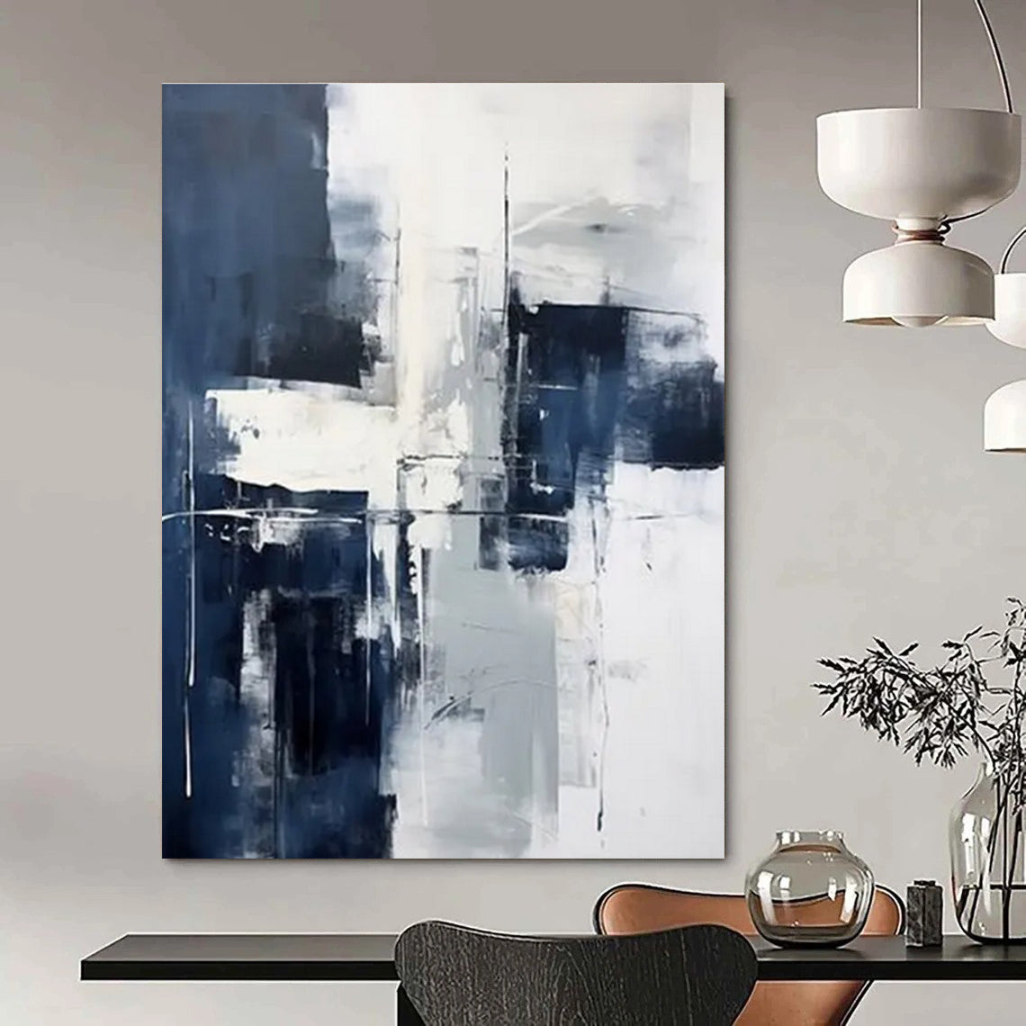 Blue and Gray Abstraction Abstract Painting with Dynamic Shapes ADGE128