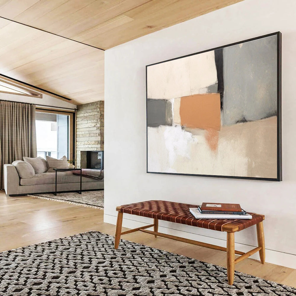Beige Grey Orange Abstract Painting THY075