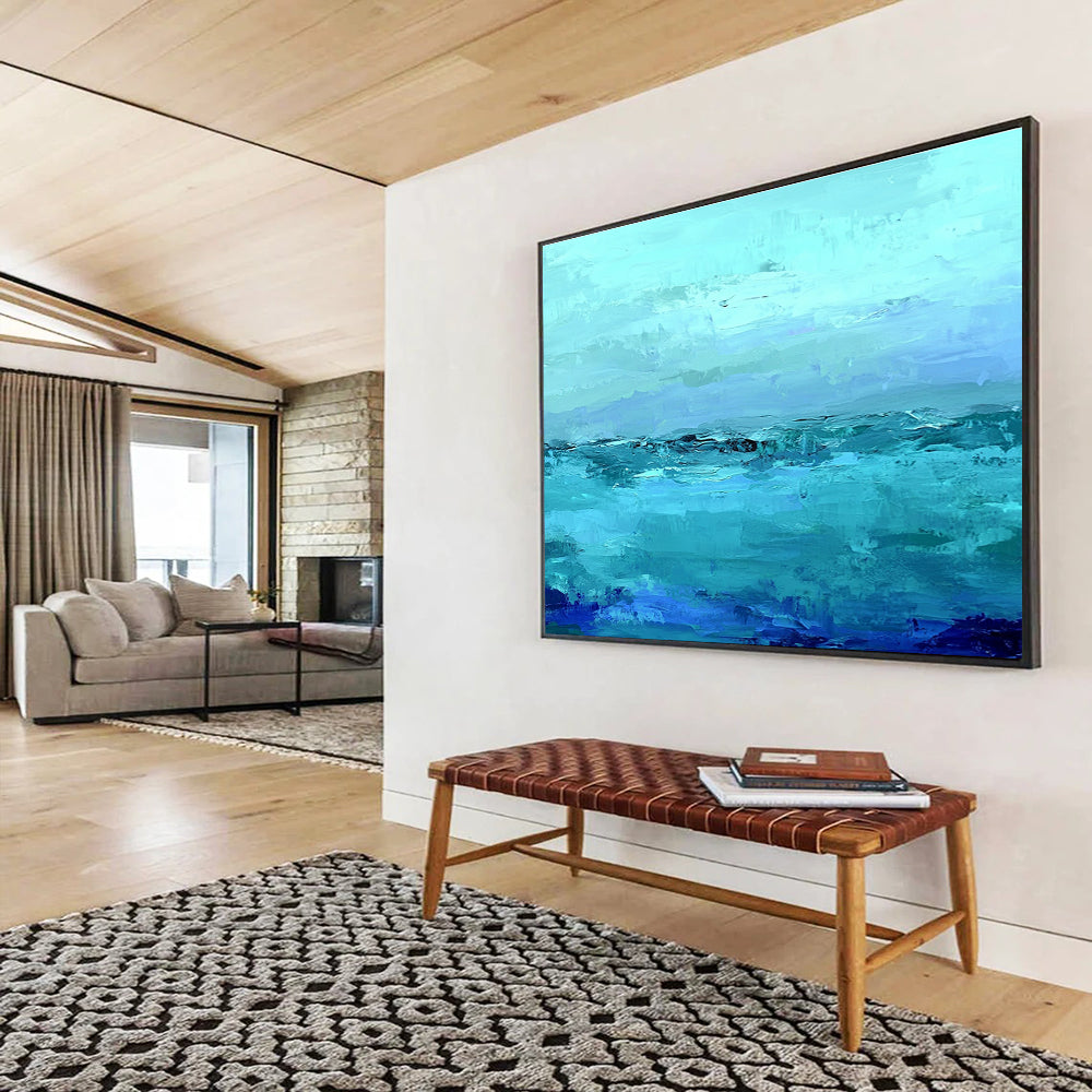 Blue Ocean Abstract Painting with Layered Blue Hues DYP360