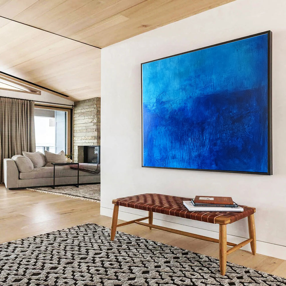 Monochromatic Blue Abstract Painting with Hidden Details DYP197