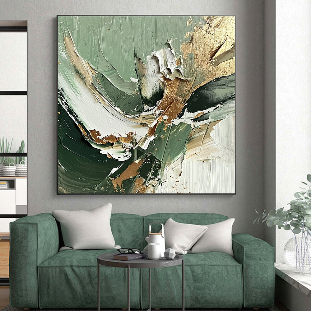 Green Gold Textured Abstract Painting with Luxe Impasto GER536