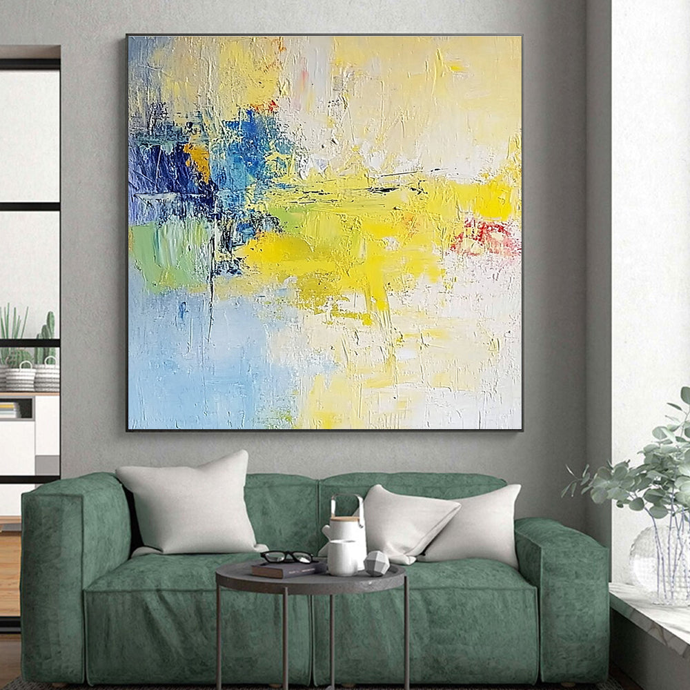 Yellow and Blue Abstract Painting with Subtle Blends GER488