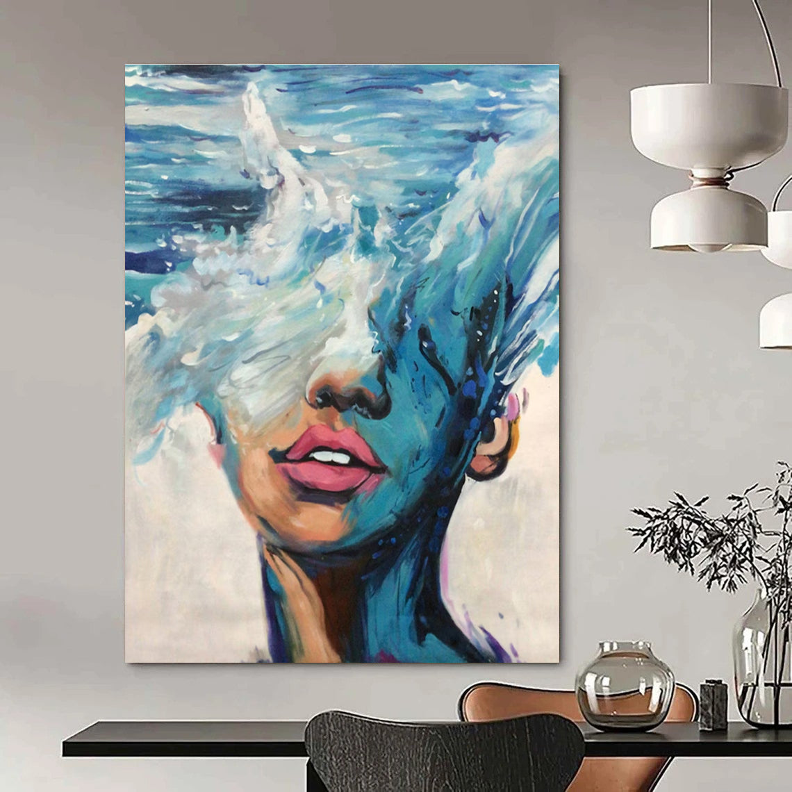 Ocean Wave and Face Abstract Painting ADGE347