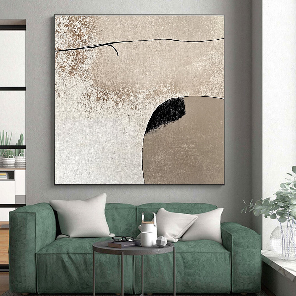 Beige and Black Minimalist Abstract Painting with Simple Forms GER044