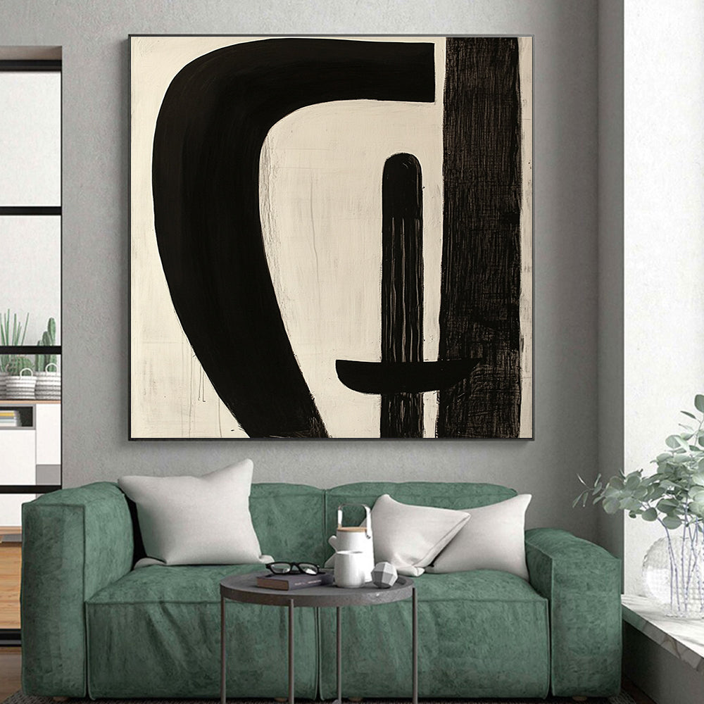 Black and White Curved Abstract Art with Bold Forms GER246