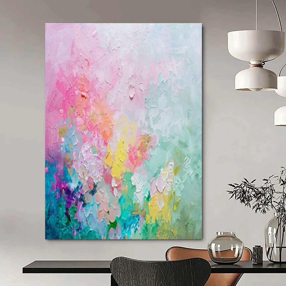 Oversized Custom Hand-Painted Abstract Art for Cottage Kitchen Island Back Wall and Office Credenza Wall DLZ1923