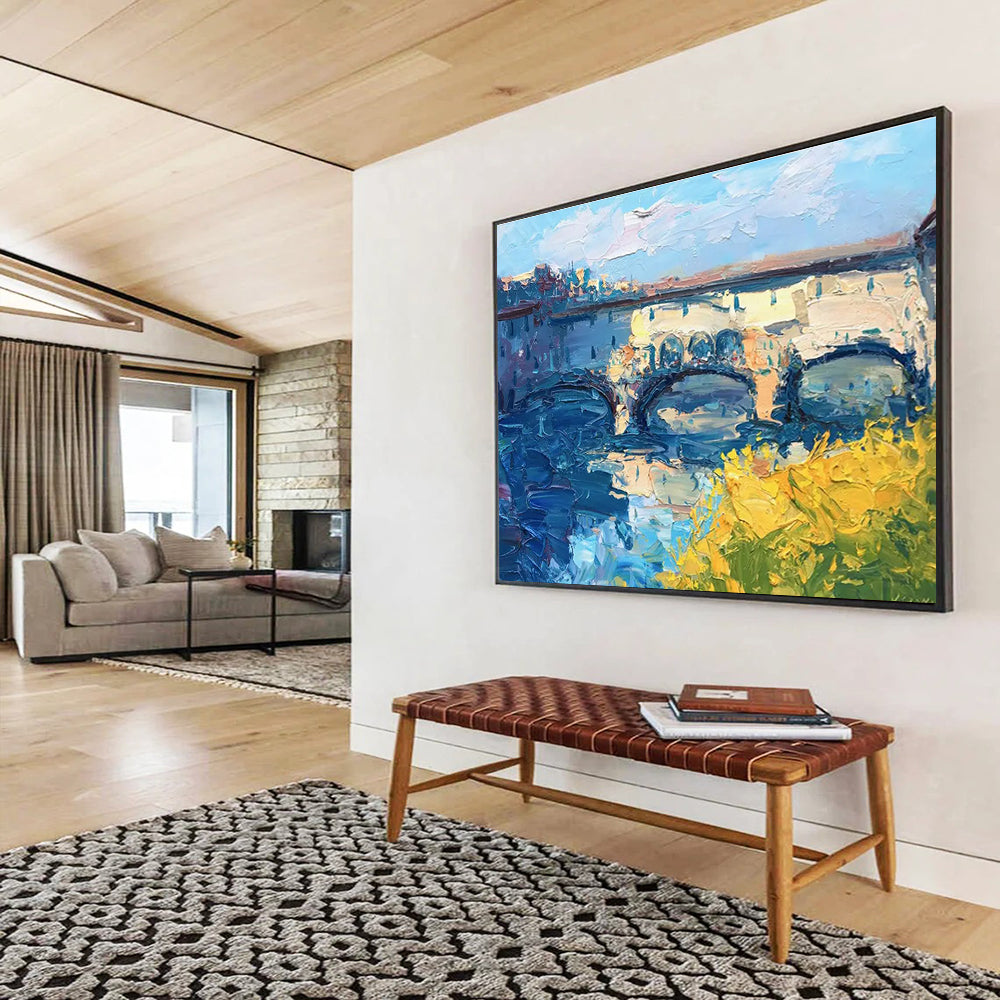Bridge with Yellow Blossoms Abstract Painting THY435