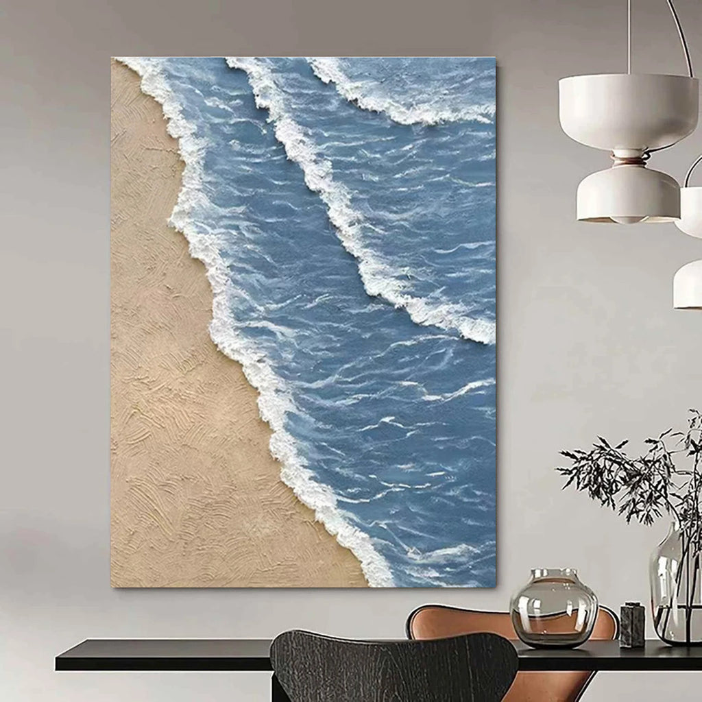 Beach Wave Abstract Painting with Sand and Blue Water ADGE333