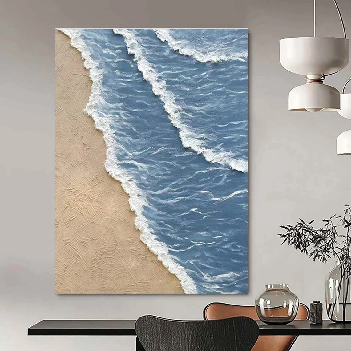 Beach Wave Abstract Painting with Sand and Blue Water ADGE333