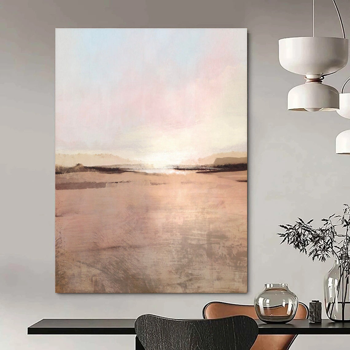 Sunset Landscape Abstract with Pink and Beige Tones Painting ADGE156