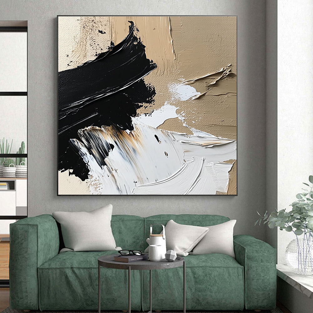 Dynamic Textured Abstract with Black White and Beige Strokes GER364