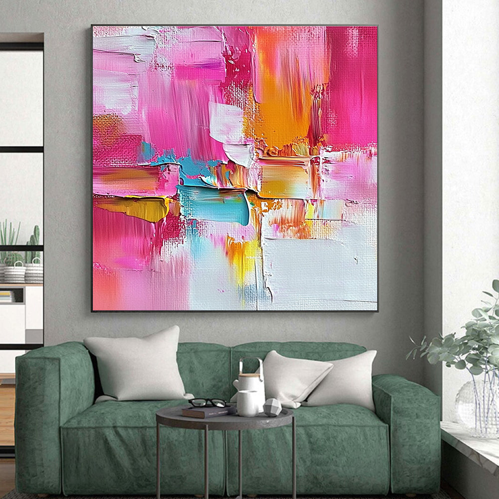 Pink Orange and Blue Abstract Painting with Textured Layers GER520