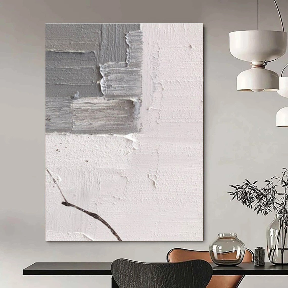 Gray and White Textured Abstract Corner Painting ADGE361