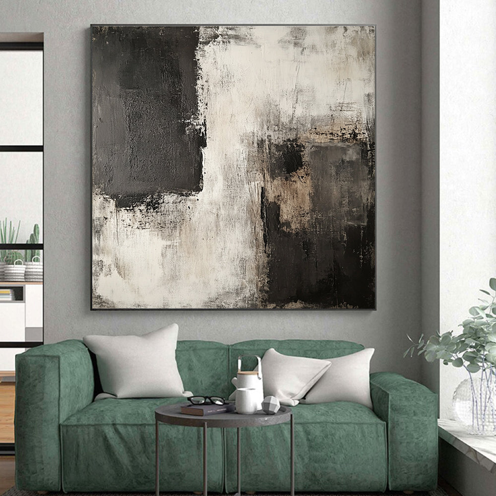 Black White and Gray Abstract Painting with Layered Neutrals GER426