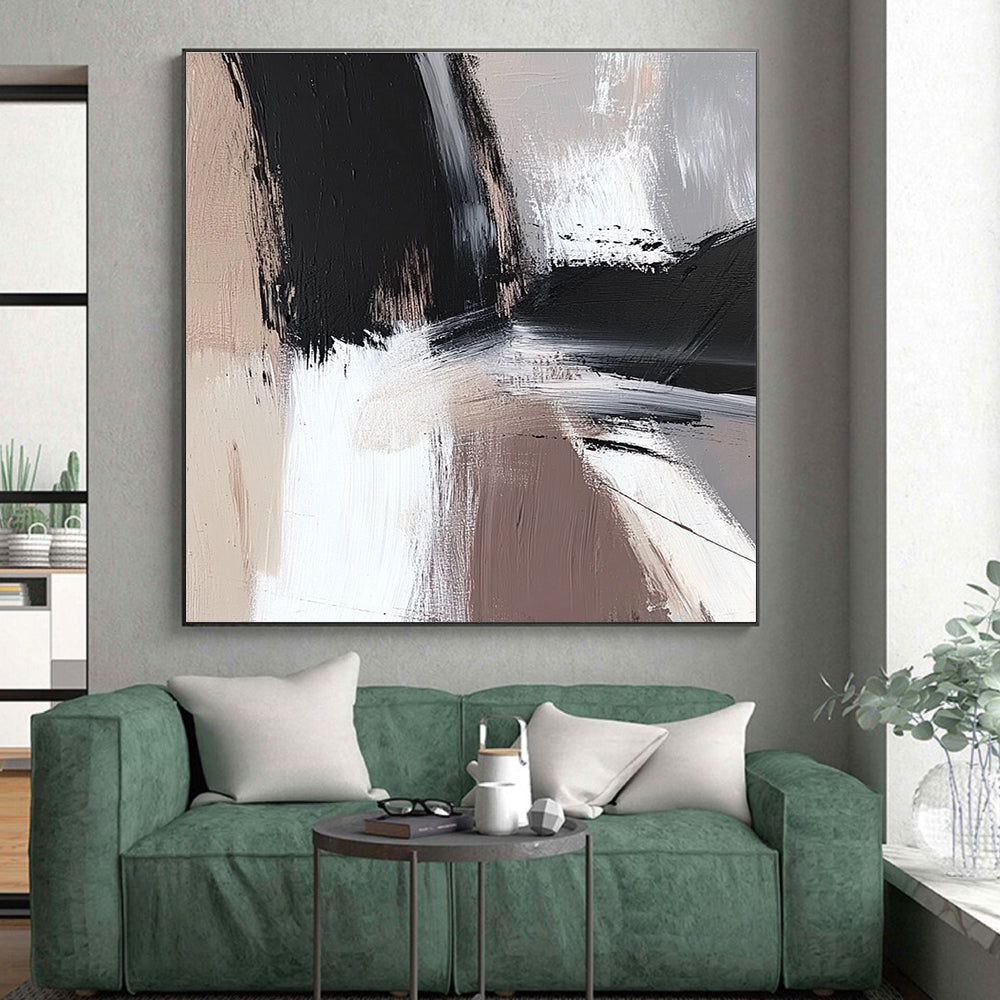 Black Beige and Gray Abstract Painting with Subtle Transitions GER504