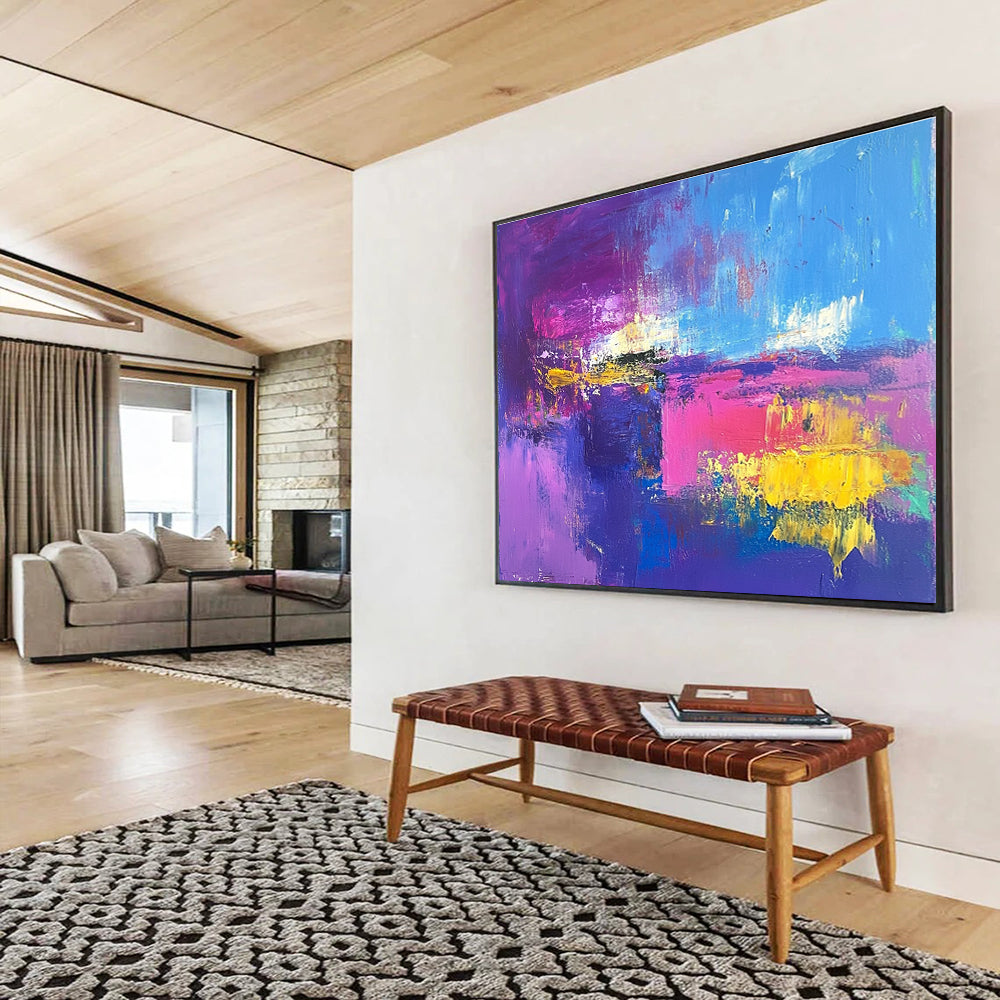 Purple Pink and Yellow Abstract Painting with Bold Color Layers DYP205